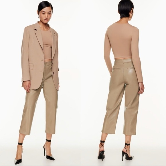 Babaton Aritzia Camel Faux Leather Command Cropped Slacks Sz 6 Chic Office Work - Picture 1 of 15